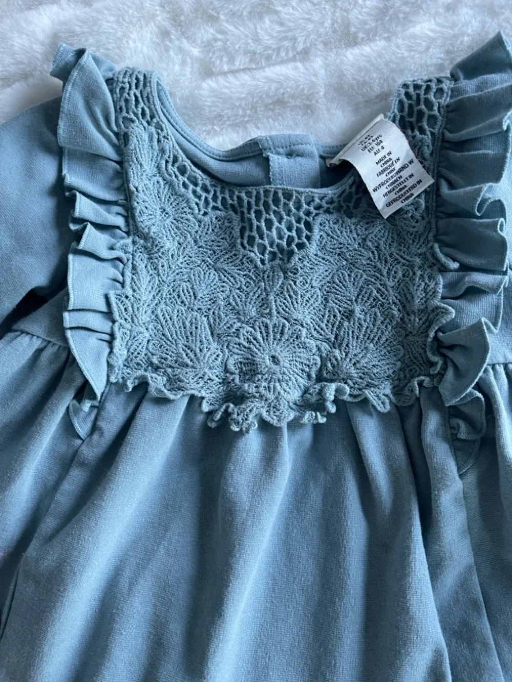 Rachel Zoe Baby Girl Blue Lace Ruffle Dress | Boho Chic | 4t